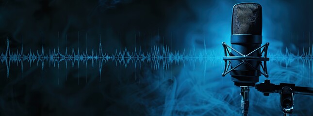 sound wave background with microphone for audio recording