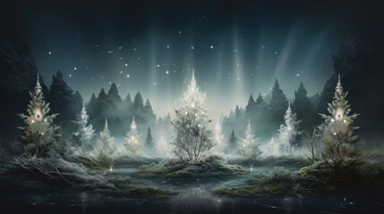 Magical Illustration from illuminated dots in epic Landscape