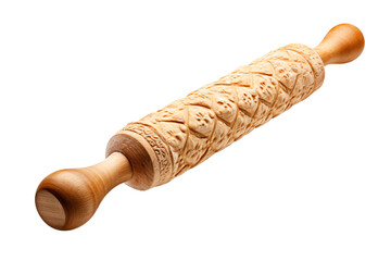 Fototapeta premium The embossed rolling pin is made of beech wood. The rolling pin has a beautiful floral pattern. The rolling pin is perfect for making embossed cookies.
