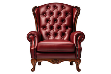 The luxurious red leather armchair is perfect for relaxing in style.