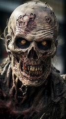 Zombie with large head, portrait of a zombie, evil zombie, zombie in horror concept art, undead facial features