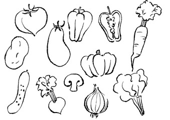 シンプルな野菜線画イラスト(PNG)
