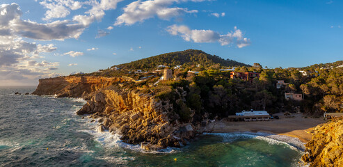 Cala Carbo cove panoramic view, Sant Josep de Sa Talaia, Ibiza, Balearic Islands, Spain