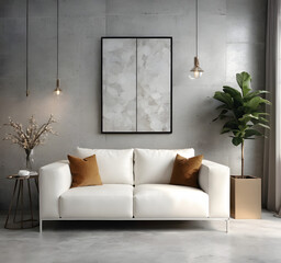 The interior design concept of living room and white abstract art on concrete pattern wall background