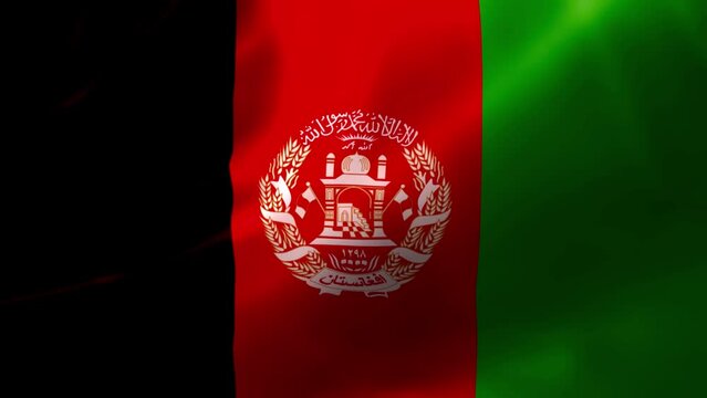 Realistic HD flag of the Afghanistan waving in the wind. Close up of Afghanistan Flag Slow Waving with visible. flag background texture with vibrant colors and fabric background