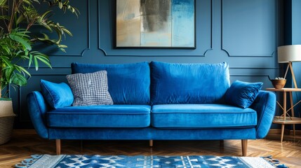 stunning blue sofa with plush cushions and modern design, ideal for contemporary home decor in living rooms