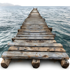Wooden pier stretching into the ocean isolated on white background, space for captions, png
