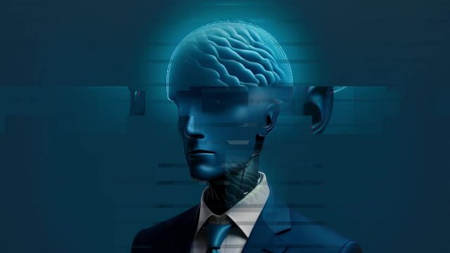 Focus, binary and IT developer in cyber security scam, data and password. Ai takeover, glitch danger. High quality FullHD footage