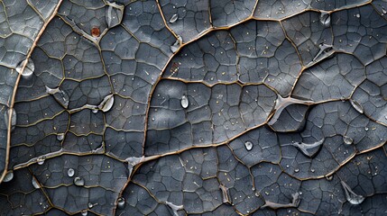 dewy leaf skeleton texture, leaf background with veins and cells - macro photography - obrazy, fototapety, plakaty