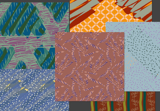 Seamless Pattern Set with Hand Drawn Floral Elements