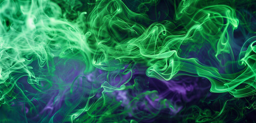 Vibrant green smoke with purple swirls creates an energetic, royal concert atmosphere.