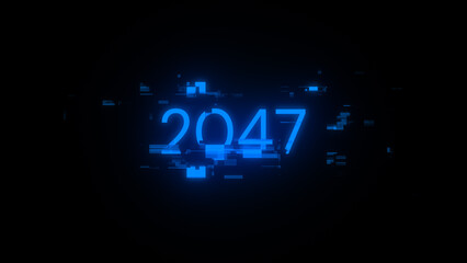 3D rendering 2047 text with screen effects of technological glitches