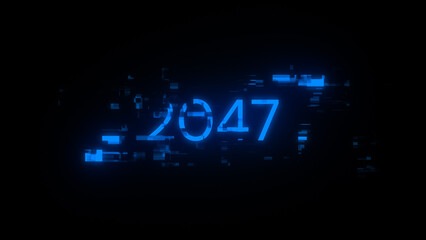 3D rendering 2047 text with screen effects of technological glitches