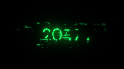 3D rendering 2047 text with screen effects of technological glitches