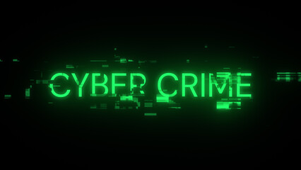 3D rendering cyber crime text with screen effects of technological glitches