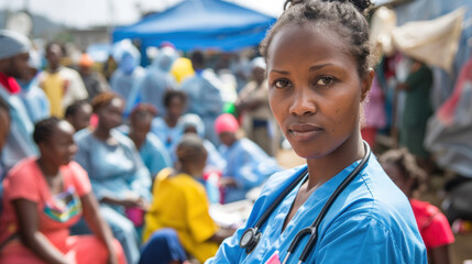 Fototapeta premium Nurse in Disaster Relief Scene, International Nurses Day, hospital care, dedication and skills.