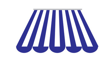 Tent of shop icon. Awning on store and cafe. blue and white stripe canopy for store or market. Flat vector illustration on white background.