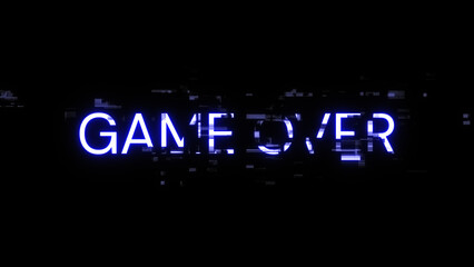Obraz premium 3D rendering game over text with screen effects of technological glitches