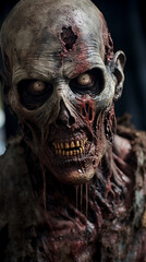 Close zombie face undead highly detailed, zombie with white eyes, zombie in horror concept art