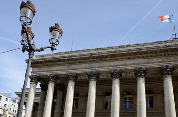 Paris  Bourse building and sreet light