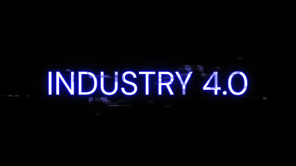 3D rendering industry 4.0 text with screen effects of technological glitches