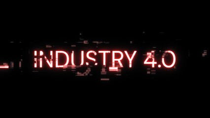 3D rendering industry 4.0 text with screen effects of technological glitches