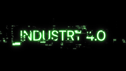 3D rendering industry 4.0 text with screen effects of technological glitches
