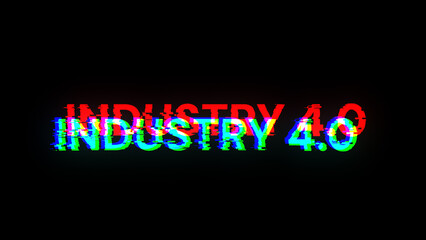 3D rendering industry 4.0 text with screen effects of technological glitches
