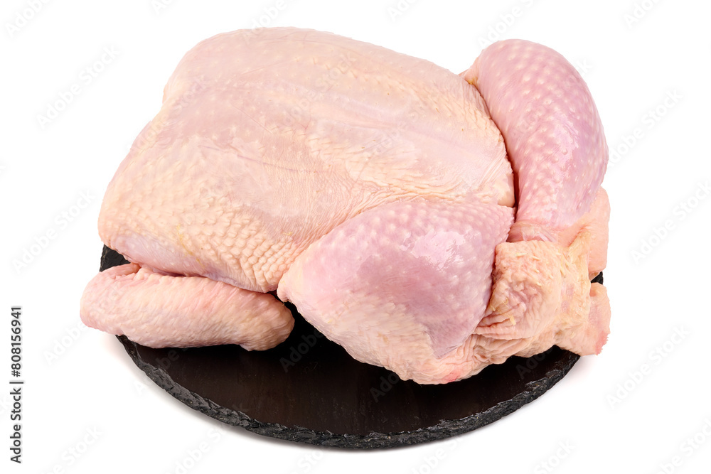 Sticker Raw whole chicken broiler, isolated on white background