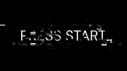 3D rendering press start text with screen effects of technological glitches