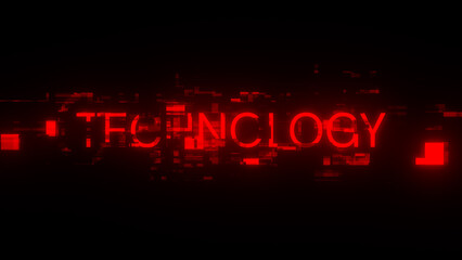 3D rendering technology text with screen effects of technological glitches