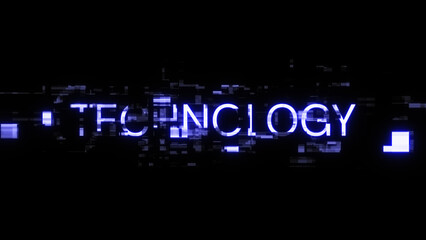 3D rendering technology text with screen effects of technological glitches