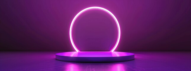 Empty round podium with pink neon lights