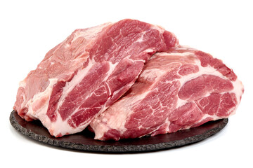 Chilled pork buston butt, isolated on white background.