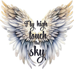 Fototapeta premium Inspirational quotes, Empowering quotes, Women quotes Fly high, Motivational quotes with watercolor colorful wings
