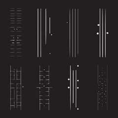 Minimal simple geometric seamless patterns set, vector abstract lines and dashes, wallpapers web design and print. Black and white swatches