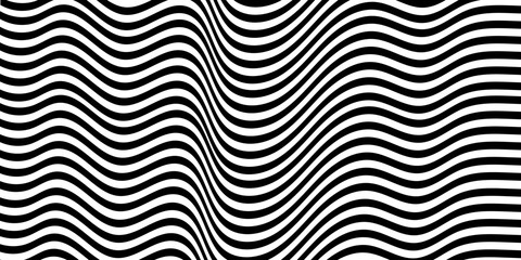 Black on white abstract perspective line stripes with wave style. optical illusion with 3d dimensional effect isolated on white.