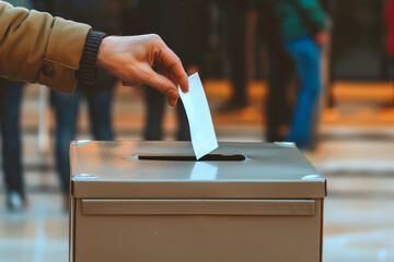 Close Up of hand putting ballot in ballot box