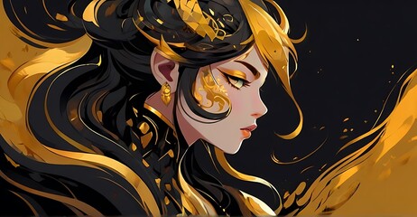 a character who has the ability to manipulate paint and ink with their mind, using gold and black hues as their signature style