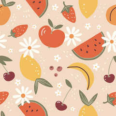 Fruit seamless hand drawn pattern. Vector background