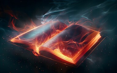 Wallpaper of burning Book, abstract concept, realistic illustration