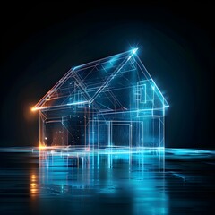 Wallpaper of virtual House on digital background, abstract technology concept, realistic illustration