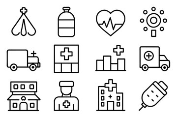 Hospital related linear icon collection