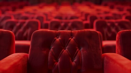 Elegant Red Velvet Theater Seats Awaiting Audience
