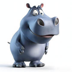 Happy-go-lucky hippo character isolated on white background, studio photography, png
