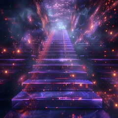 Wallpaper of virtual Stairs on digital background, abstract technology concept, realistic illustration
