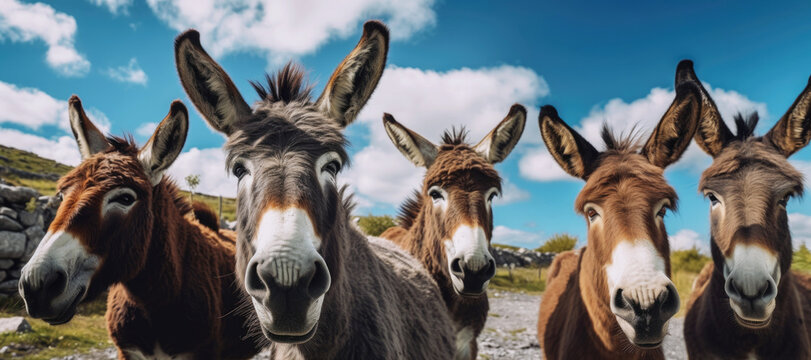 herd of donkeys in nature
