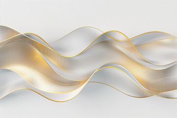 Tiddle waves in a shimmering metallic gold and soft grey, forming an elegant and sophisticated abstract pattern on a solid white background.