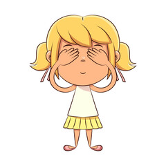 Girl covering her eyes, see no evil, gesturing