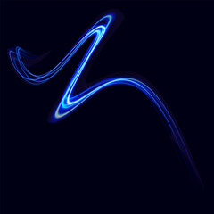 Blue light trail, wave speed, trace line twirl. Abstract light lines of movement and speed with white color glitters.